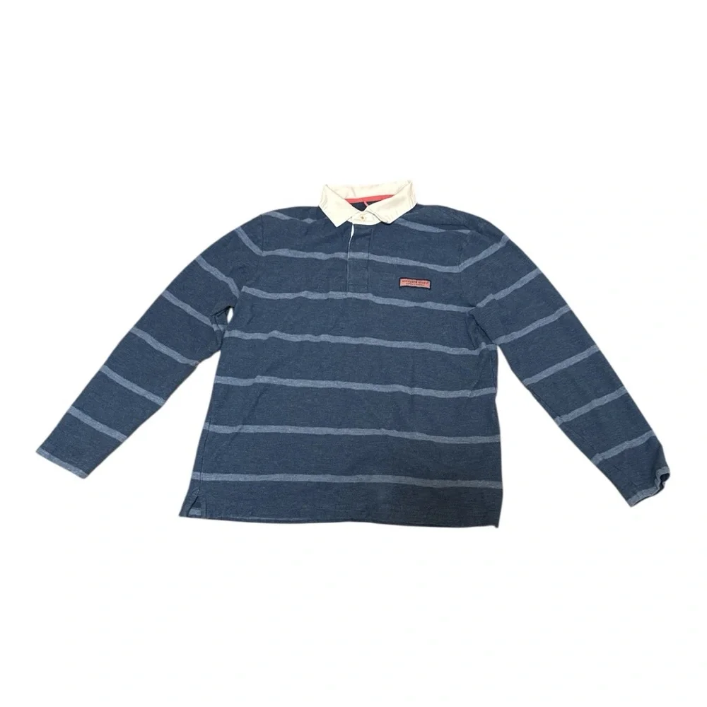 Vineyard Vines Martha’s Vineyard Blue Striped  Rugby Long Sleeve Shirt Medium - Picture 2 of 5